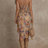 Aura™ | Boho lilleline ruched midi kleit