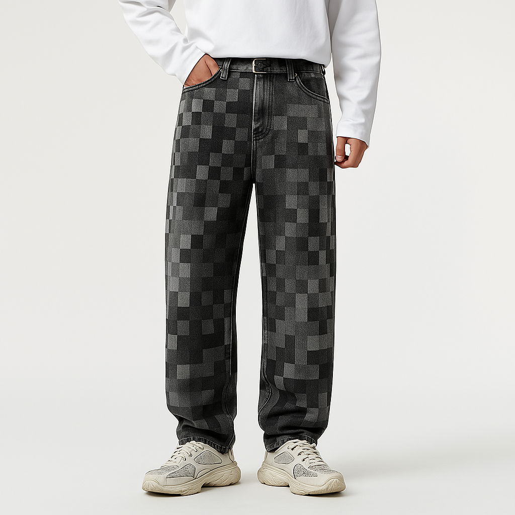 Meeste Pixel Efektiga Denim Jean