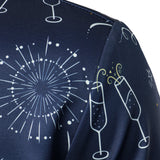 Meeste Ilutulestik Puhkus Uusaasta Peo Nööbiga Sinine Pikakä sleeves Särk