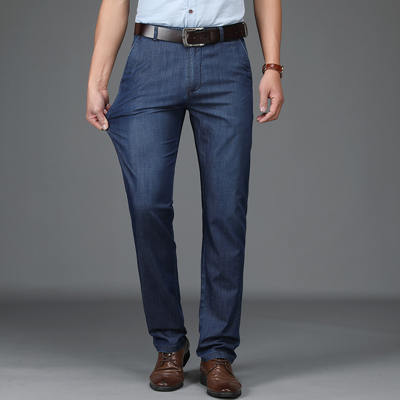 Meeste Klassikalise Lõike Elastne Denim Püksid